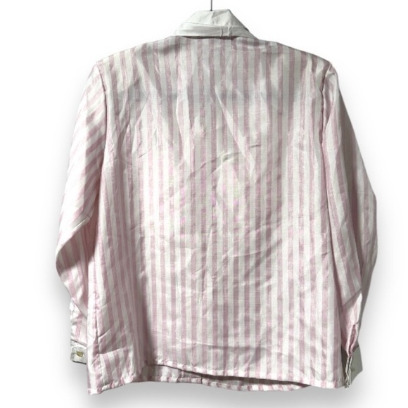 💙 Vintage Savant Pink White Striped Tie Neck Secretary Blouse Size Large Retro - Picture 3 of 16